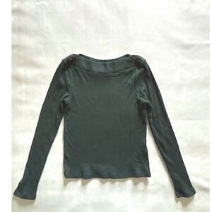 Madewell Ribbed Boatneck Top Long Sleeve Button Shoulder Forest Green Medium